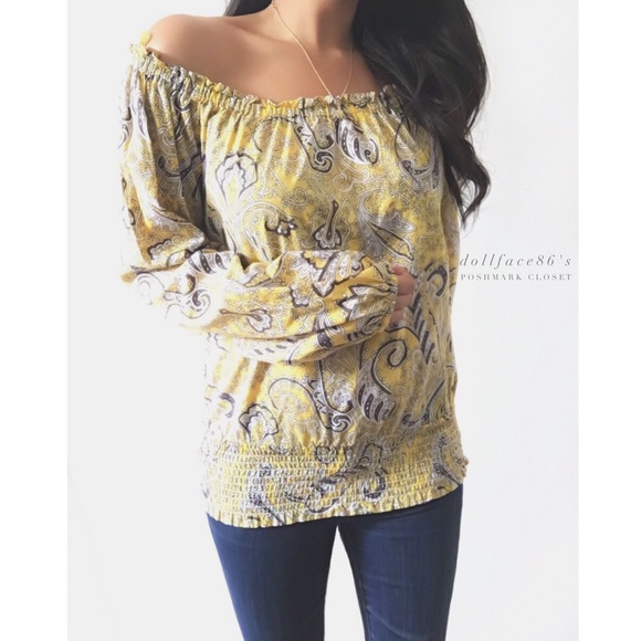 MK Yellow Paisley Off The Shoulder Top - Picture 4 of 7